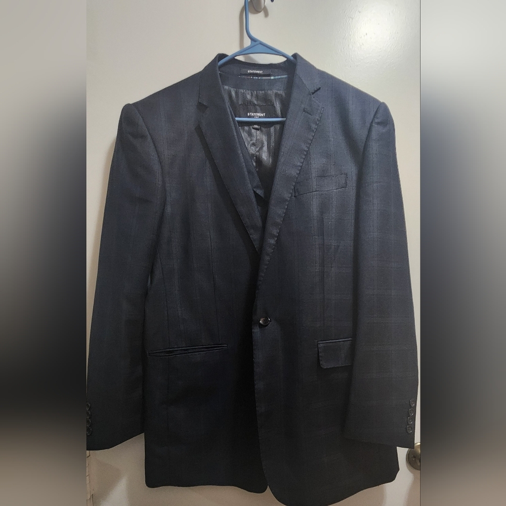 Statement Italy Black Plaid Blazer & Vest Set Mens 40L